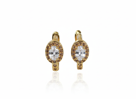 Huggies White Oval Zirconia & Mini Zircons-18K Gold Plated