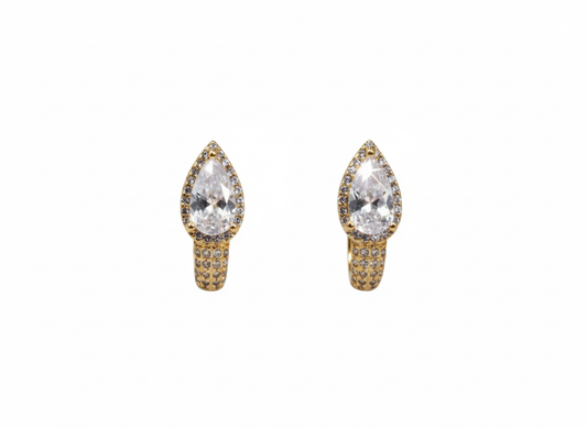 18k Gold Plated Elegant Huggies with White Zirconia & Mini Zircons