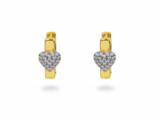 18k Gold Plated Heart  Silver Huggies Square