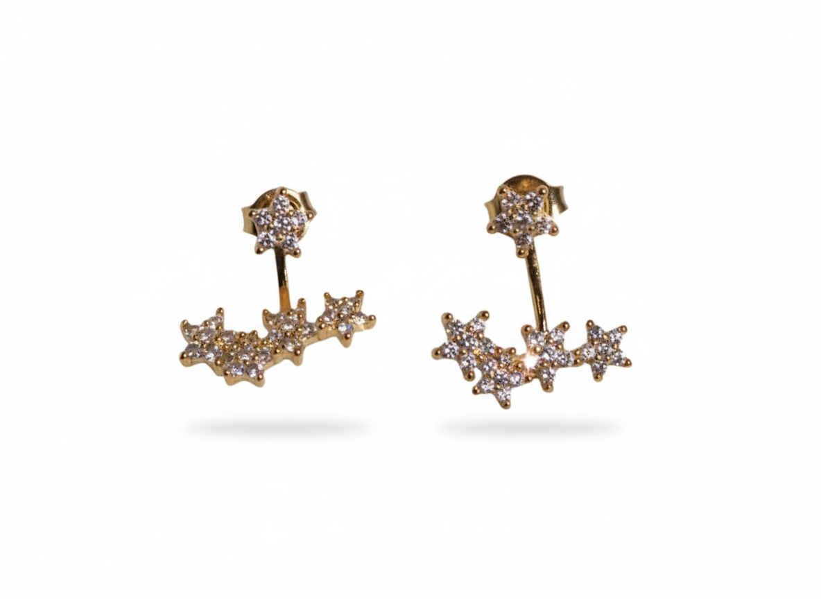 18k Gold Plated Earrings with Four Stars & Mini Zirconia