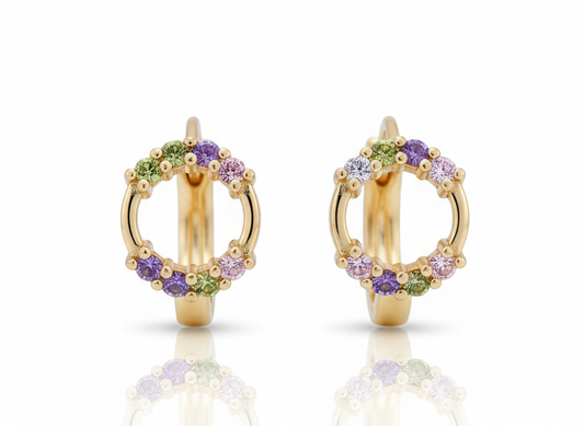 Circle Color Zirconia Huggie Earrings – 18K Gold Plated