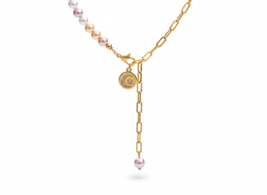 Rose Water Fresh Pearls & Half chain Necklace – 18K Gold-Plated
