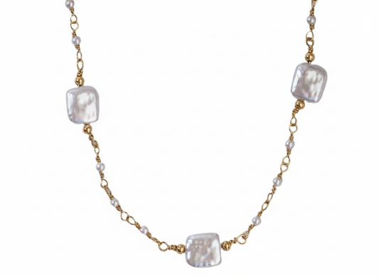 Necklace white square pearl-18K Gold plated