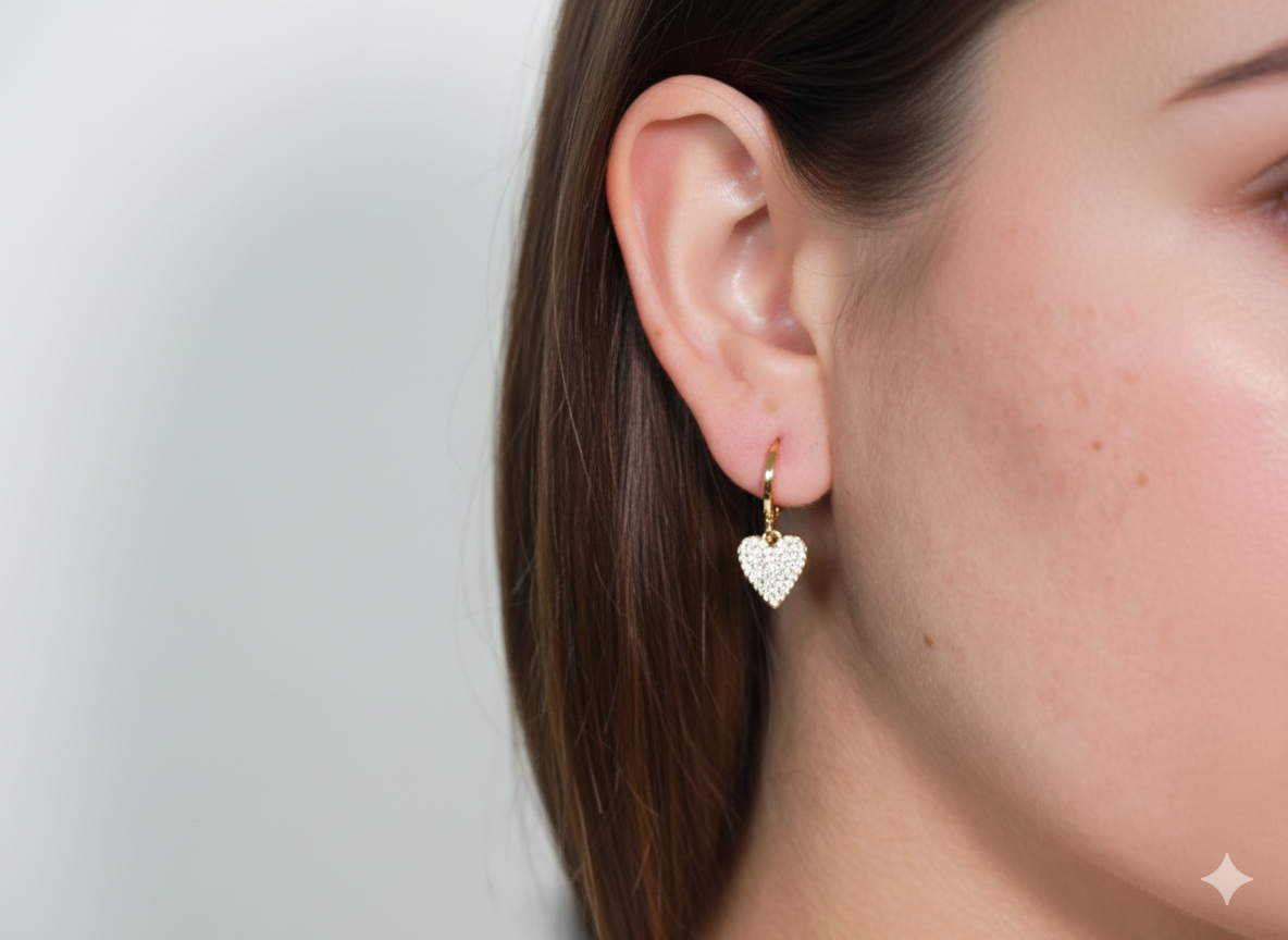 18k Gold Plated Heart Huggies with Zirconia