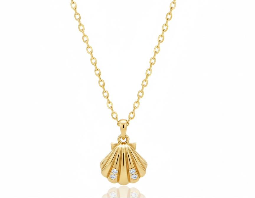 Seashell Necklace with Zirconias – 18K Gold Plated