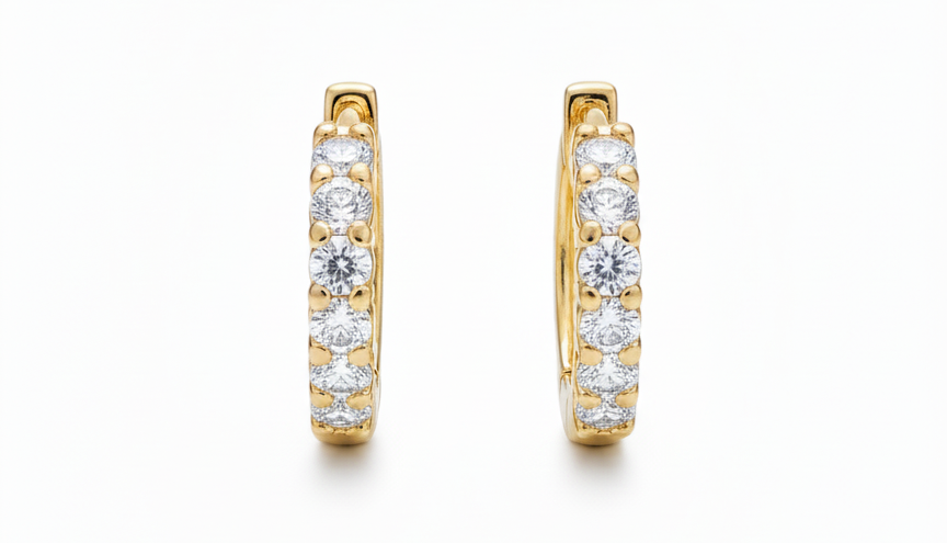 Mini Classic White Zirconia Huggie Earrings – 18K Gold Plated, 0.8cm Small Hoop