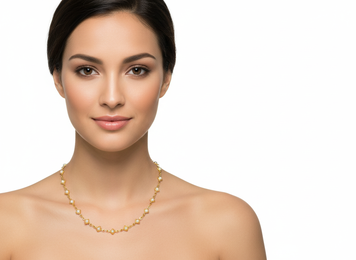 Elegant Pearl & Diamond-Shaped Necklace Gold Plated 18k