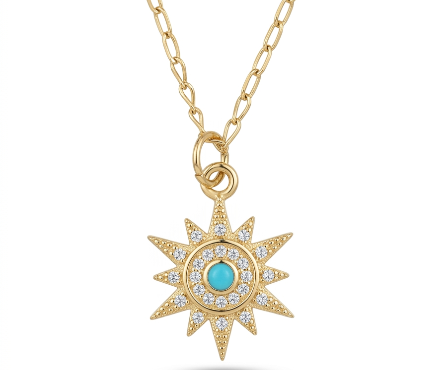 Blue Star Zirconia Necklace- Gold Plated 18k