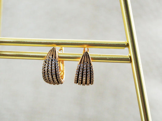 Fan Earrings with Mini White Zircons - Gold Plated 18k