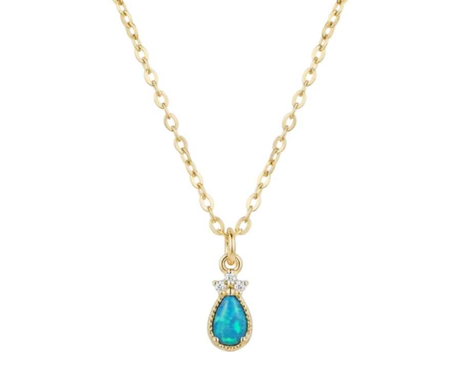 Blue Opal Pendant Necklace – 18K Gold Plated