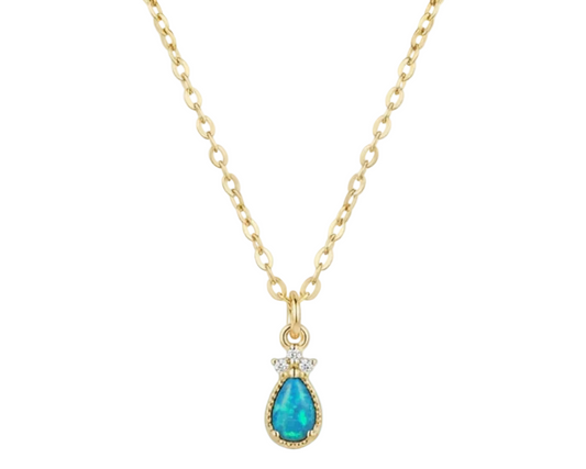 Blue Opal Pendant Necklace – 18K Gold Plated