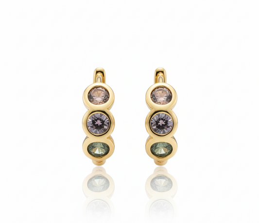 Circle Color Zirconia Huggie Earrings – 18K Gold