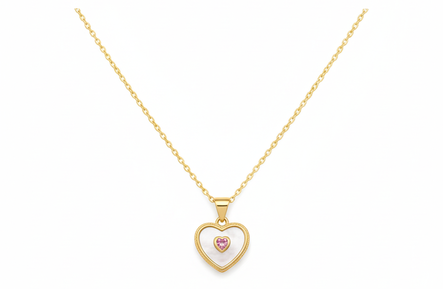 Heart Necklace with Pink Zirconia – 18K Gold Plated