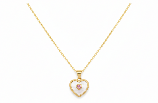 Heart Necklace with Pink Zirconia – 18K Gold Plated