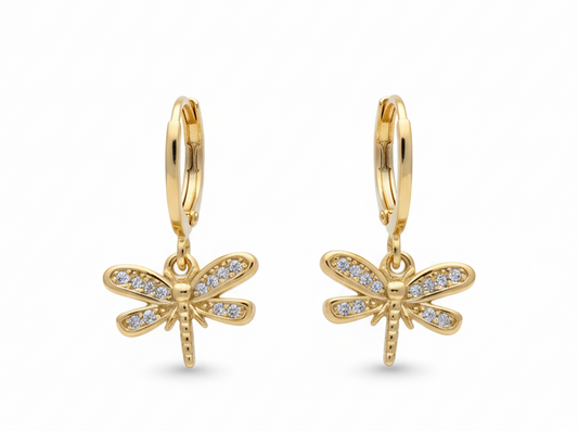 Dragonfly Zirconia Huggie Earrings – 18K Gold Plated