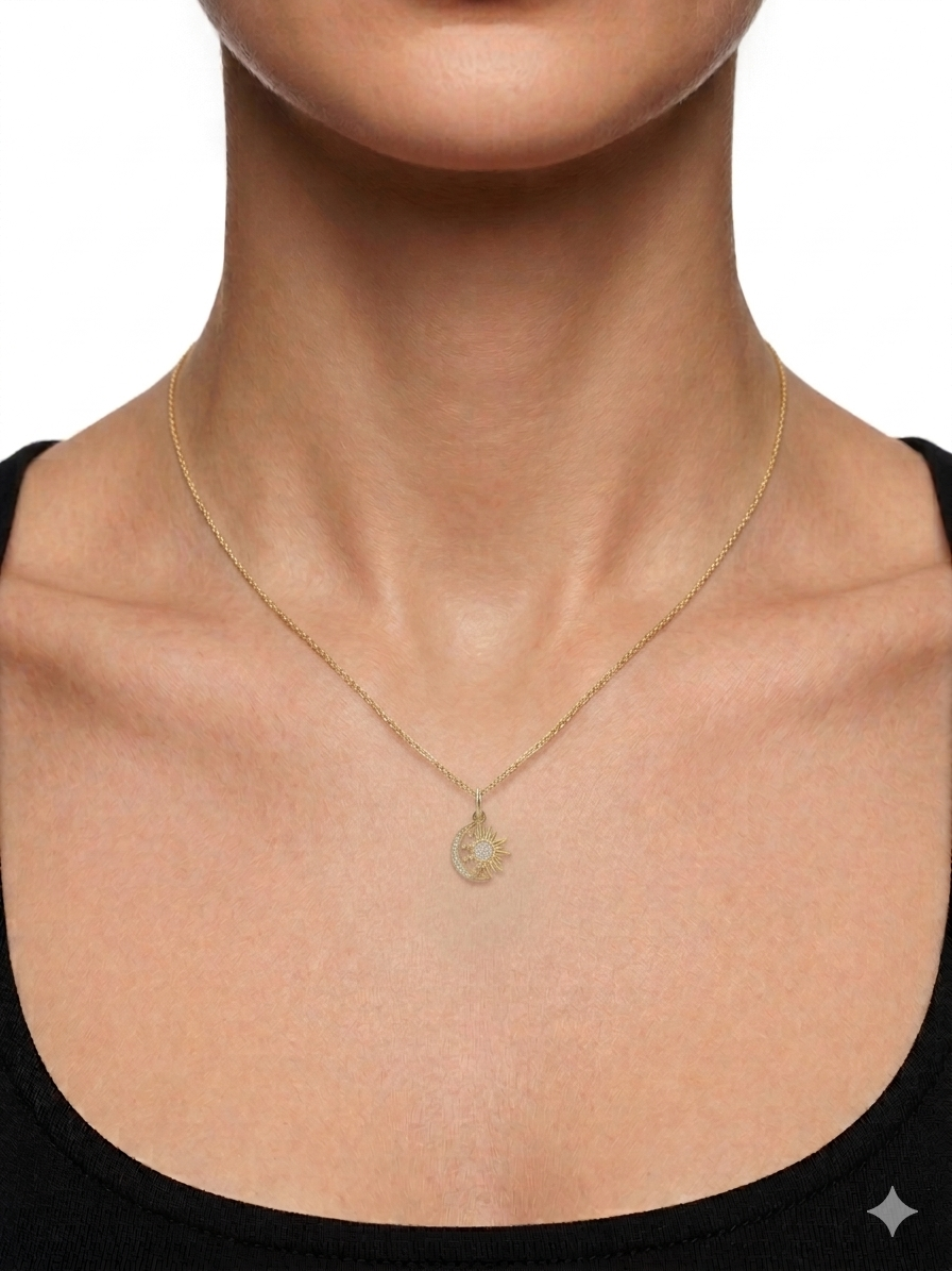Moon, Stars & Sun Necklace with Zirconia Necklace- Gold plated 18k