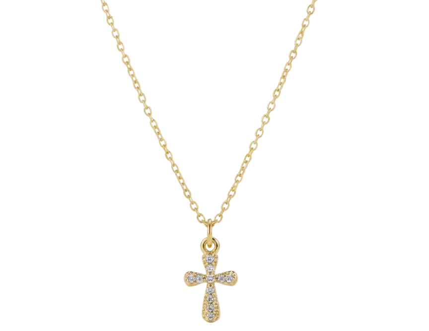 Elegant Mini Cross Zirconia Necklace – 18K Gold Plated