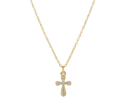 Elegant Mini Cross Zirconia Necklace – 18K Gold Plated