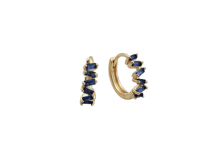 Irregular Blue Zirconia Huggie Earrings – 18K Gold Plated