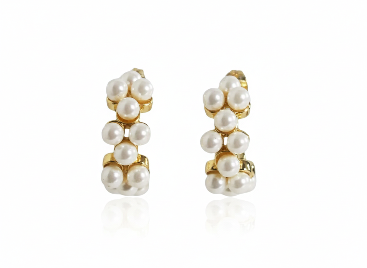 18k Gold Plated Hoop Earrings with Multi Mini Pearls