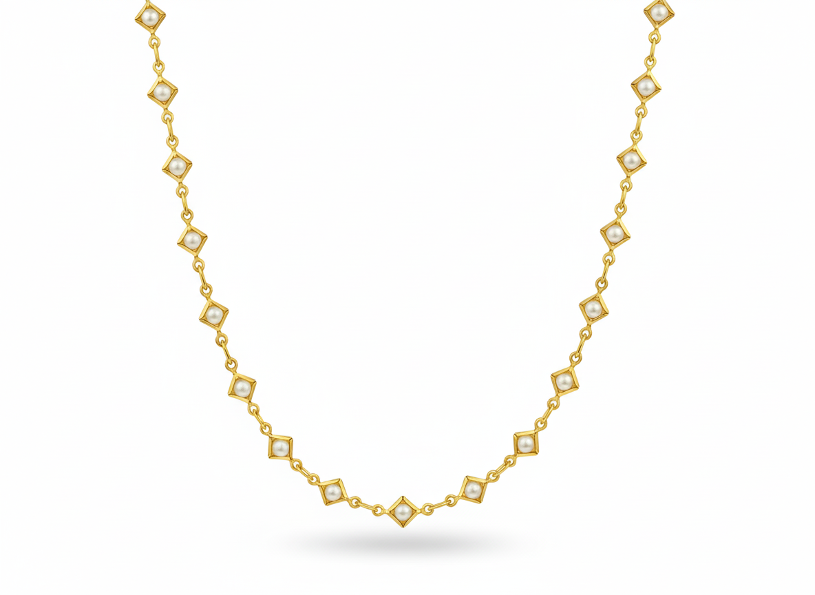 Elegant Pearl & Diamond-Shaped Necklace Gold Plated 18k