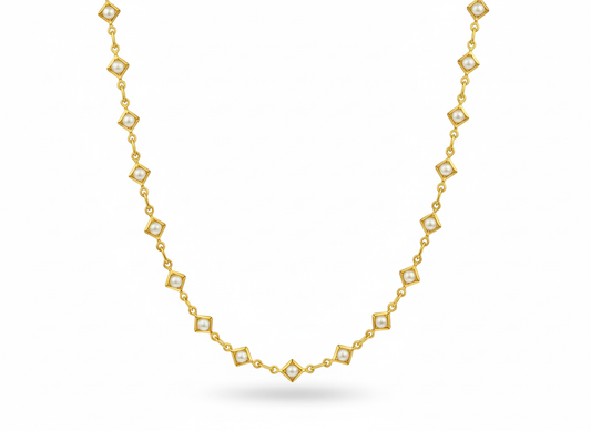 Elegant Pearl & Diamond-Shaped Necklace Gold Plated 18k