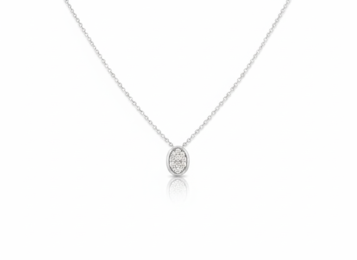 White Oval Necklace in Sterling Silver 925