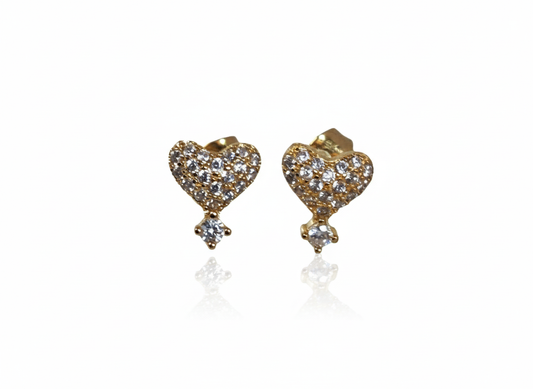 Elegant Heart Earrings with Zircon & Mini Zirconia- 18K Gold Plated