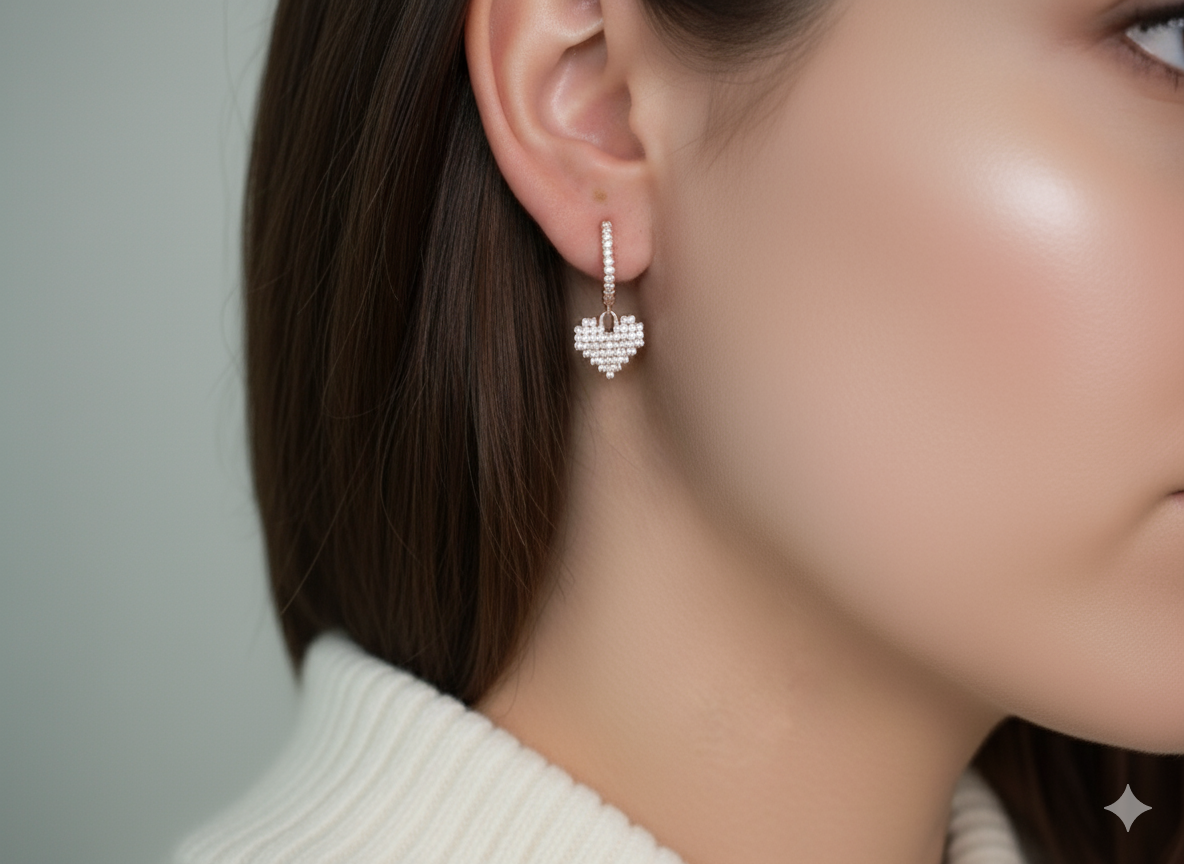 Huggies Rose Heart Sterling Silver 925 with White Zircons