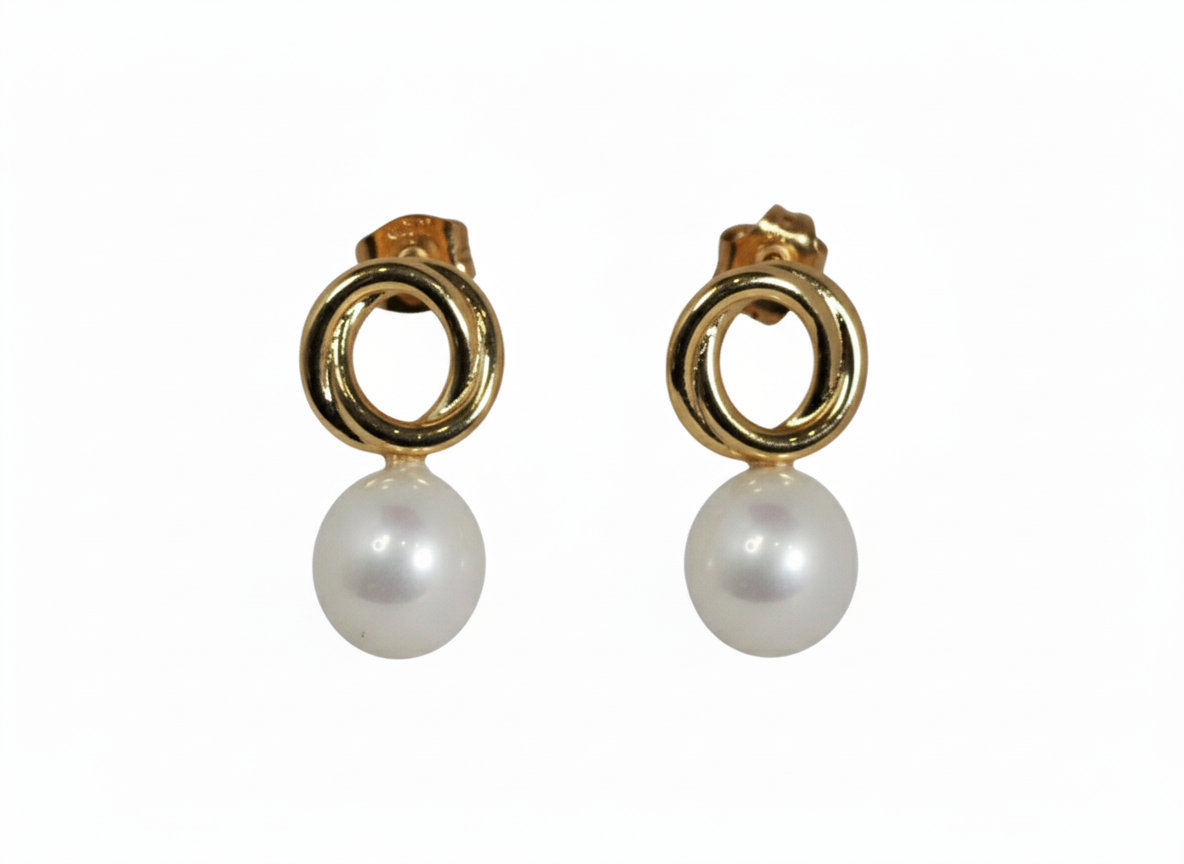 18k Gold Plated Elegant Drop Earrings with Circle & Pearl