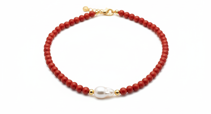 Necklace Red Onix and Mother pearl
