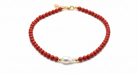 Necklace Red Onix and Mother pearl