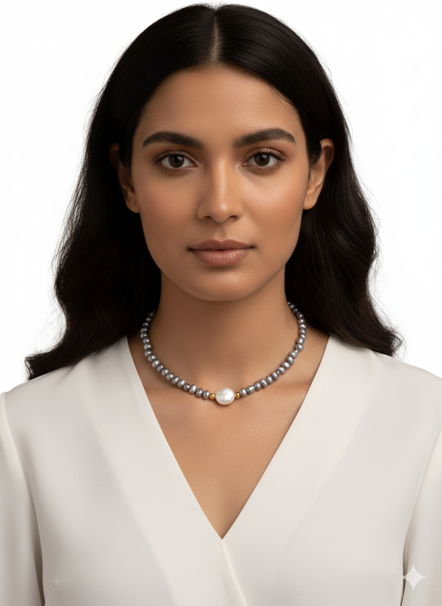 Grey Freshwater Pearl & Mother-of-Pearl Necklace