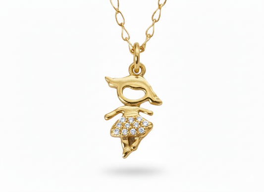Girl Pendant Necklace with Zircons | 18K Gold Plated