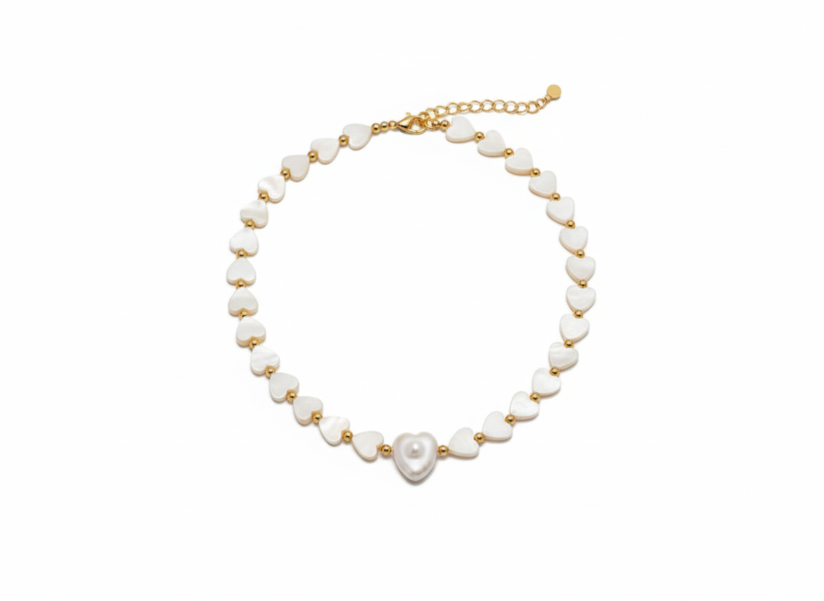 Necklace White Heart Shell & Mother of Pearl
