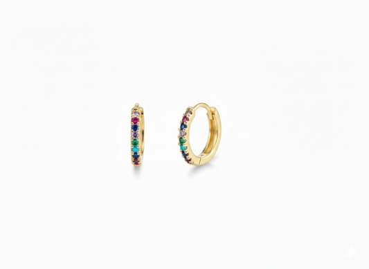 Huggies Mini Multi-Color Zircon Earrings - Gold Plated 18k