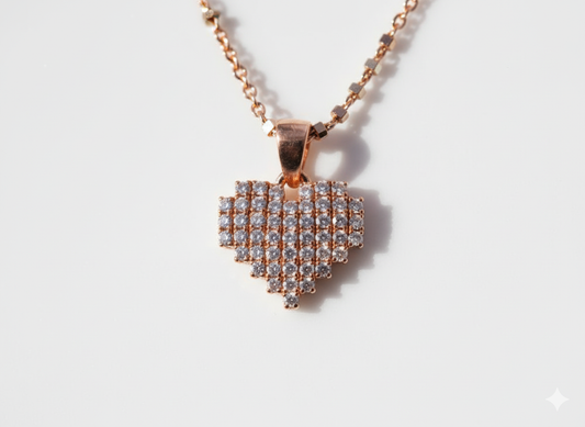 Heart Necklace with Zirconia in Rose Sterling Silver 925