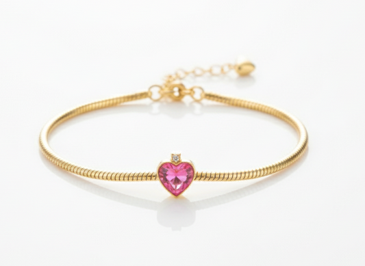 Pink Heart Charm Bracelet- Gold plated 18k