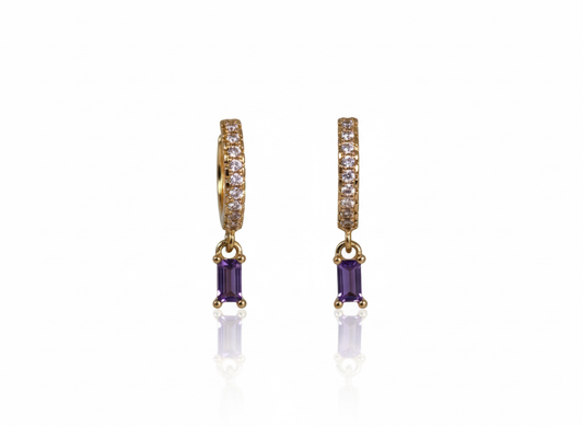 Small Huggies with Purple Zirconia & Mini Zircons - 18K Gold Plated