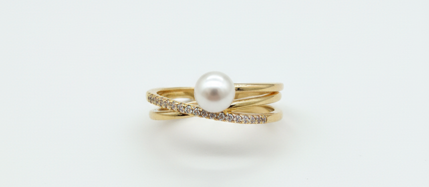Big Pearl & Zircon Ring – 18K Gold-Plated Adjustable