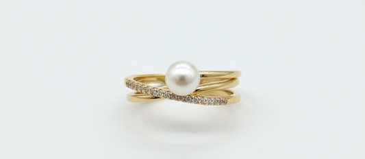Big Pearl & Zircon Ring – 18K Gold-Plated Adjustable