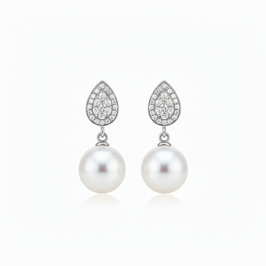 Pearl & Zircon Earrings in Sterling Silver 925