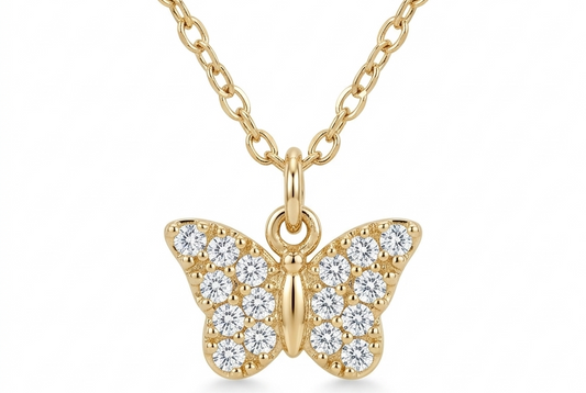 Mini Butterfly Pendant Necklace with Zircons-Gold Plated 18k