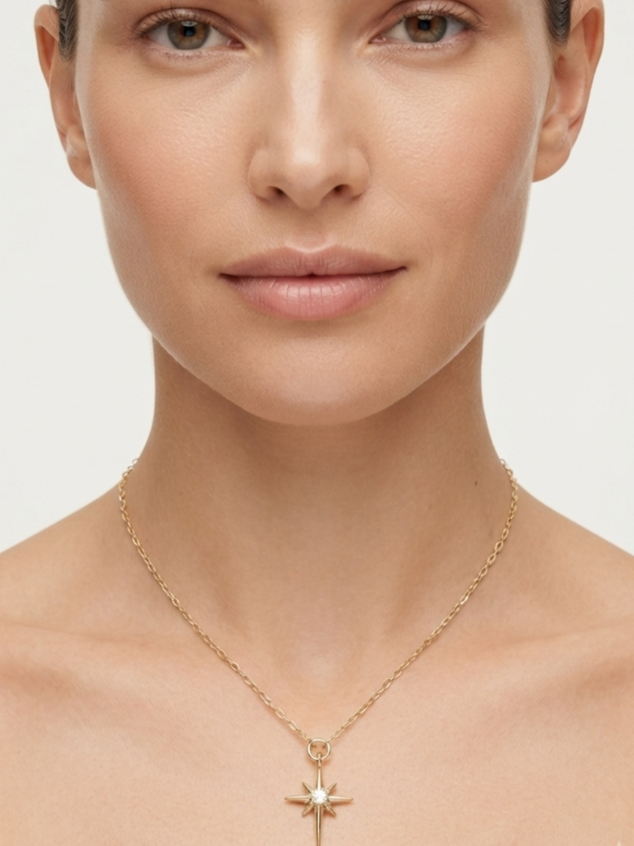 Zirconia  North Star Pendant Necklace – 18K Gold Plated