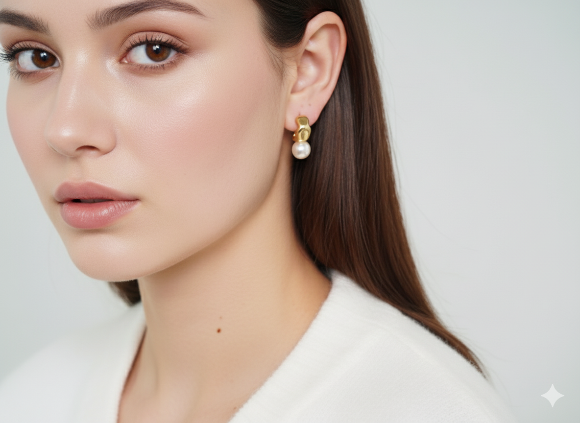 18k Gold Plated Classic Earrings with Pearl