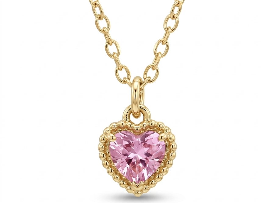 Pink Heart  Pendant Necklace – 18K Gold Plated