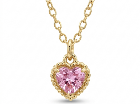 Pink Heart  Pendant Necklace – 18K Gold Plated