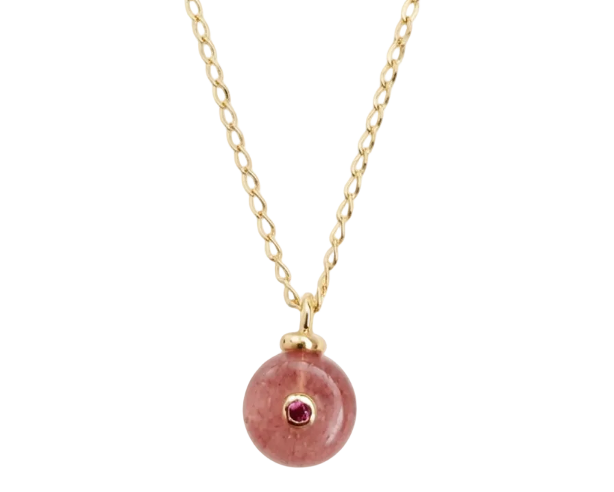 Necklace Pink Quartz & Zirconia  – 18K Gold Plated