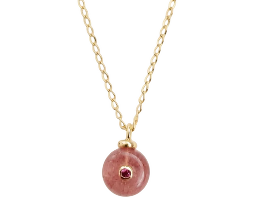 Necklace Pink Quartz & Zirconia  – 18K Gold Plated
