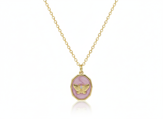 Purple Butterfly Necklace – 18K Gold Plated